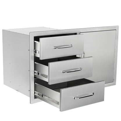 SGOLAN Outdoor Kitchen Door Drawer Combo Cabinet 38.1W x 22.6H x 20.8D BBQ Access Door&Triple Drawers Combo, Stainless Steel Handles for Outdoor Kitchen Island