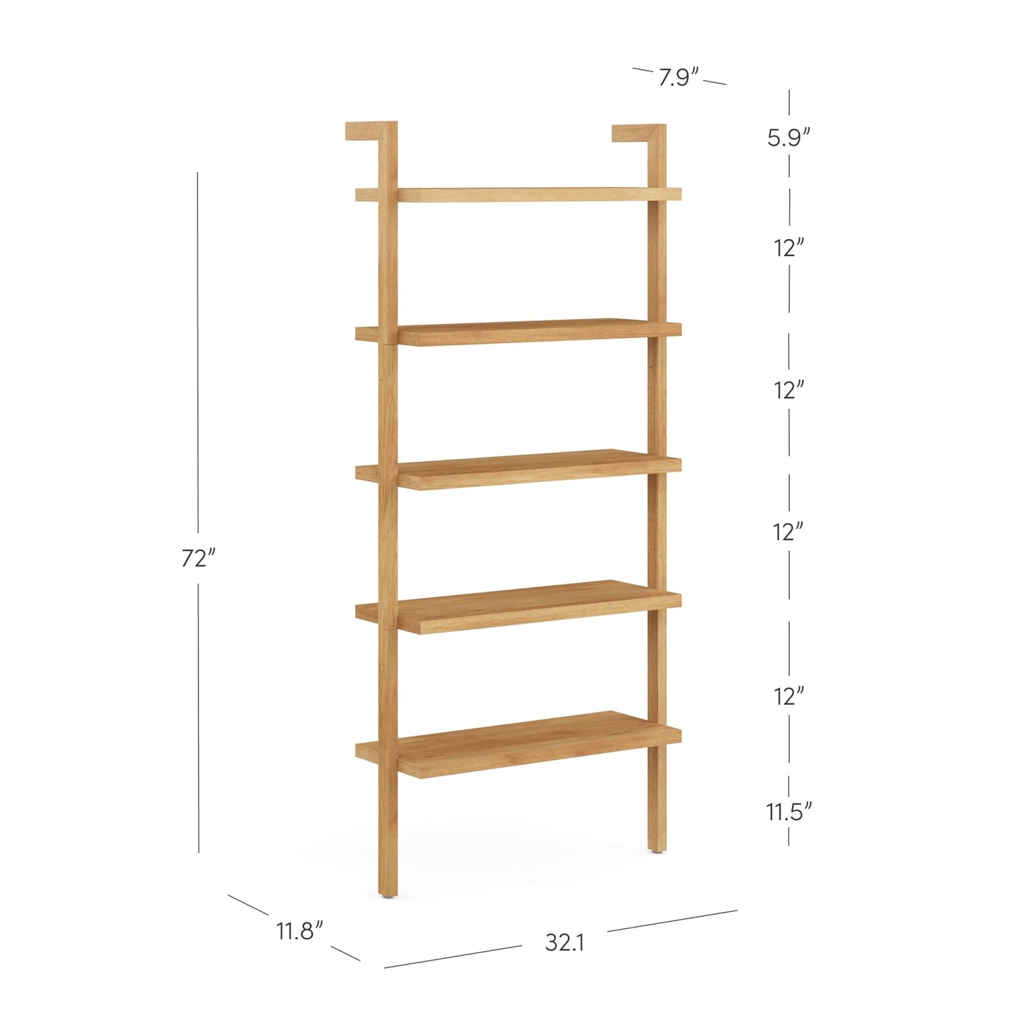 Nathan James Beacon Bohemian 5 Tier Bookshelf, Wall Mounted Bookcase, Solid Wood Bookshelf in Warm Pine