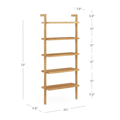 Nathan James Beacon Bohemian 5 Tier Bookshelf, Wall Mounted Bookcase, Solid Wood Bookshelf in Warm Pine