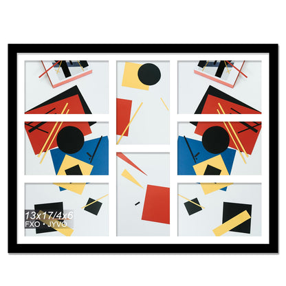 Fxojyvo 4x6 Picture Frame Collage, Display 8 4x6 Picture Collage or 13x17 Photo Only Without Mat, Light Weight and High Transparent Frame for Wall - 1 Pack/Black/8-Openings
