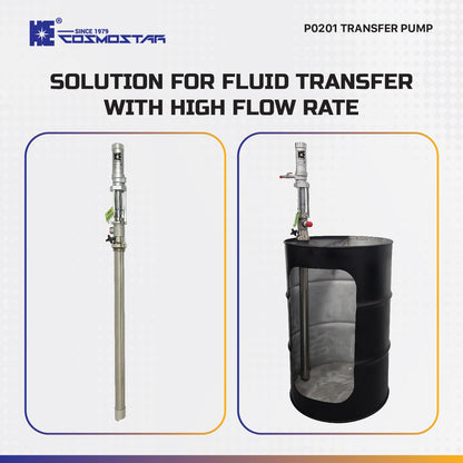 COSMOSTAR 1:1 Air Operated Pneumatic Piston Pump for 55 Gallon Drum Teflon Packing Oil Chemical Transfer Pumps