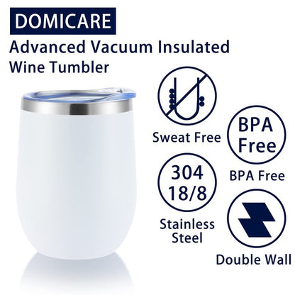 DOMICARE Stainless Steel Wine Tumbler Bulk with Lid, Personalized White Insulated Tumblers Set, 12oz Travel Coffee Cups Pack of 16