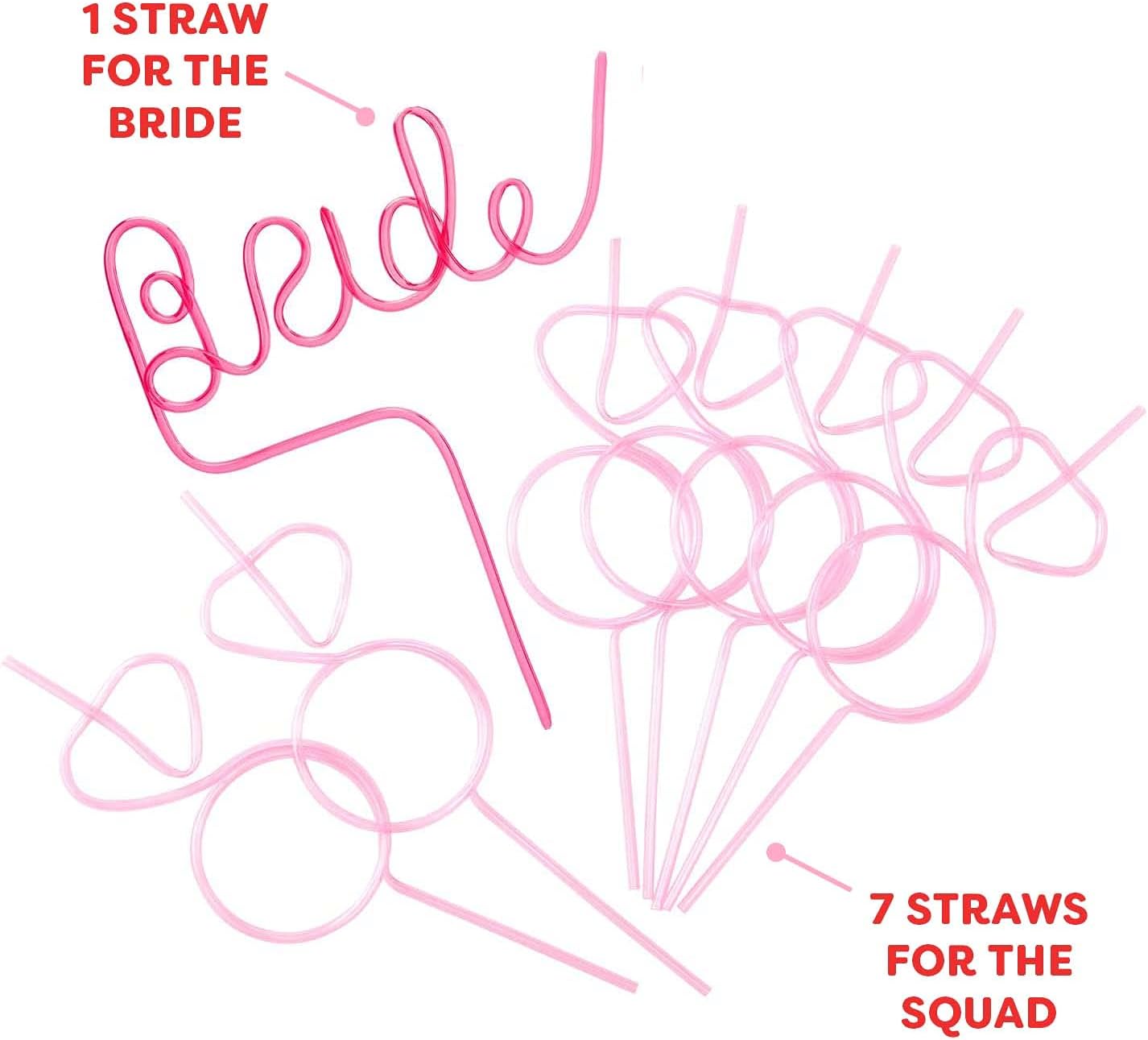 xo, Fetti Bachelorette Party XL Pink Bride + Diamond Ring Straw Set, 8 Pieces for Bridal Shower Decorations