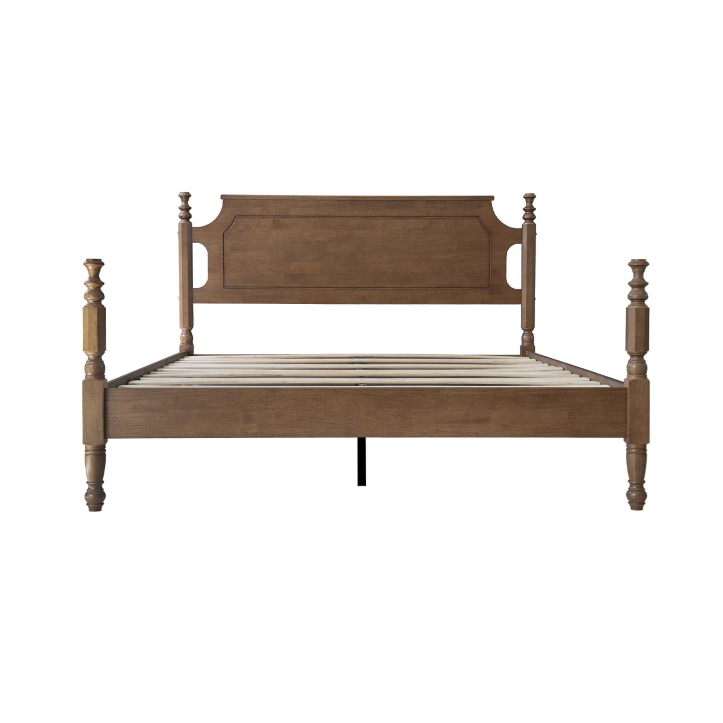 Solid Wood Queen Size Bed Frame with Headboard & Footboard, 12 Strong Slats, Center Metal Legs, Anti-Slip & Noise-Free Design, No Box Spring Needed, Quick Assemble, Barnwood Finish, ROQ-30