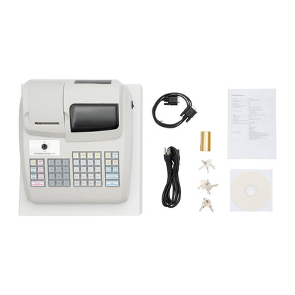 Ageanbri Cash Management System Electronic POS System Commercial Cash Register with Flat Keyboard&Thermal Printer,Multifunctional Cash Register 47 Keys LED for Retail/Restaurant (White)