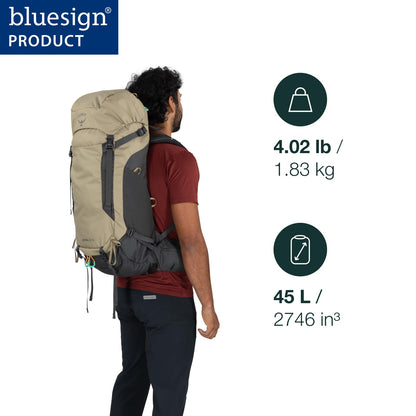 Osprey Kestrel LT 45L Men's Backpacking Backpack - Lightweight Hiking & Camping Bag with Waterproof Raincover, Moss Green