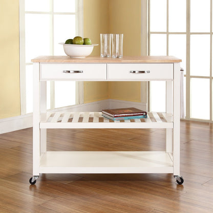 Crosley Furniture Wood Top Kitchen Prep Rolling Cart, Microwave Stand, Coffee Bar, with Shelves and Drawers, White