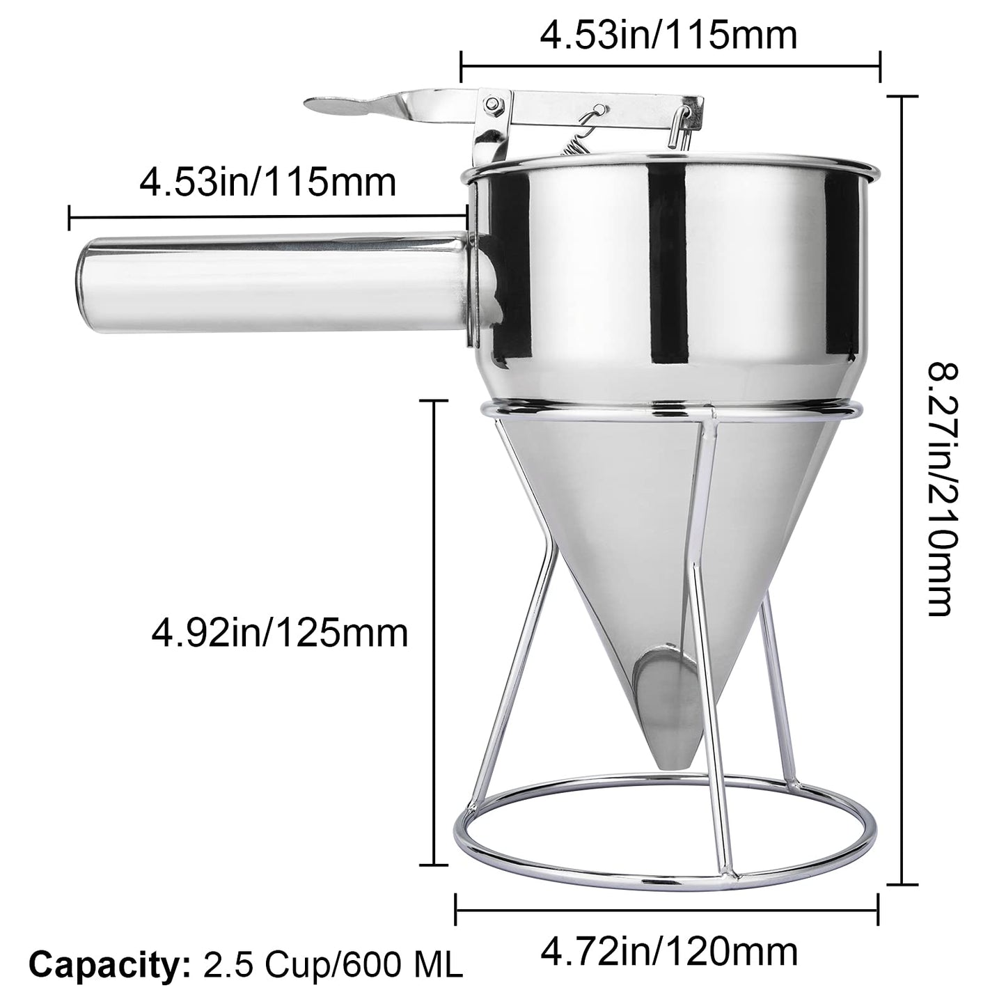 MyLifeUNIT Pancake Batter Dispenser, Stainless Steel Funnel Cake Dispenser with Stand