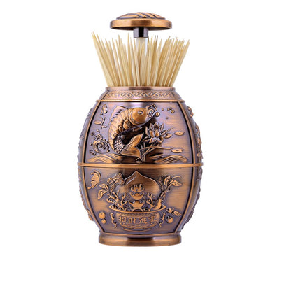 ANGROC Push Style Retro Metal Automatic Toothpick Holder, House Warming Gifts, Retractable Toothpicks Case Can Box Organizer Storage Container, for Home Restaurant Café Club Bar Hotel ( Red Bronze )