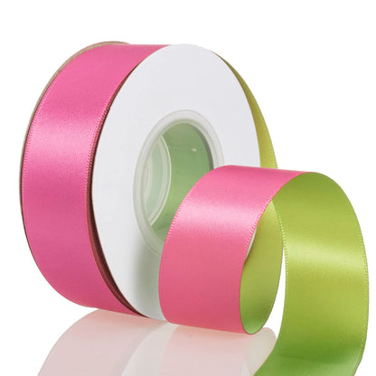 YASEO 1 Inch Double-Sided Two-Tone Hot Pink and Lime Green Ribbon, 20 Yards