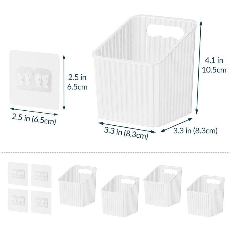 NiHome 4-Pack Plastic Wall Mount Storage Caddy for RV/Camper Storage and Organization, Self Adhesive Cabinet Door Organizer for Bathroom/Kitchen, Camper Must Haves & Small Item Organization