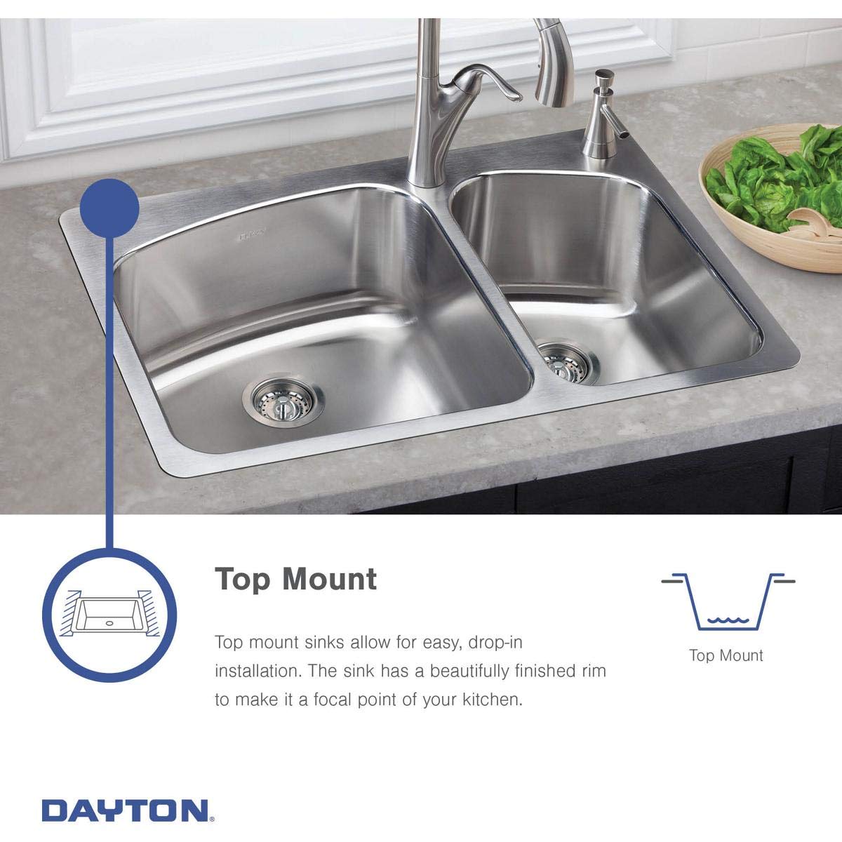 Elkay DSEP1515C Dayton Single Bowl Drop-in Stainless Steel Bar Sink + Faucet Kit