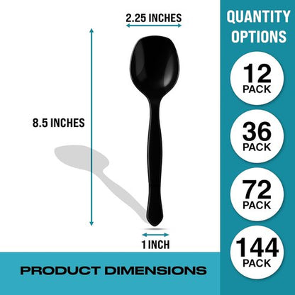 C&S Event Supply Co. Heavy Duty Black Plastic Serving Spoons - 12 Count, Perfect for Catering & Events