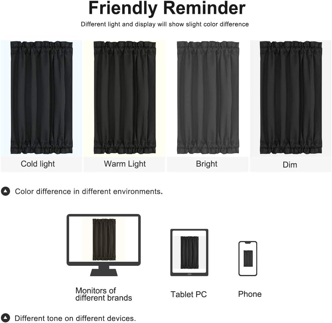 PiccoCasa Blackout French Door Curtain Panel - Solid Blackout Door Curtain Drapery with Tiebacks - 1 Panel Black W25 x
