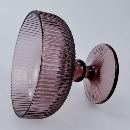 Vintage Strips Embossed Glass Footed Dessert Bowl, 9 oz Dark Purple Ice Cream Bowl, Set of 2 for Home Party