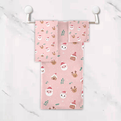 Set 3 Sets Pfrewn Christmas Winter Towels of Christmas Symbol with Pink Bathroom Towel Soft Absorbent Bath Hand Towels