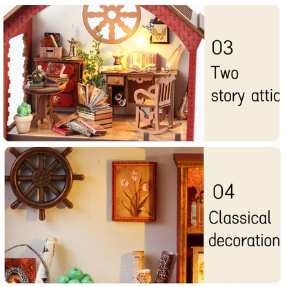 DIY Book Nook Kit, Miniature Dollhouse Booknook Kit with Light, 3D Wooden Puzzle Bookend Bookshelf Decor for Adults, Library