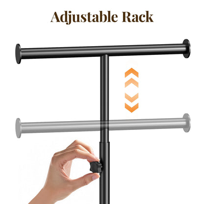 Josmimic 56" Shopping Bag Rack Stand, Adjustable Freestanding Tote Bag Display for Retail Store, Boutique, Entryway & Hallway, Holds Up to 22 lbs, Black