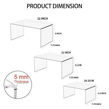 Jusalpha Acrylic Display Risers, 12 Inch, 5mm Thick, Set of 3, Heavy Duty Display Stand for Jewelry, Collectibles, Cupcakes (12'' 11'' 10.25'')