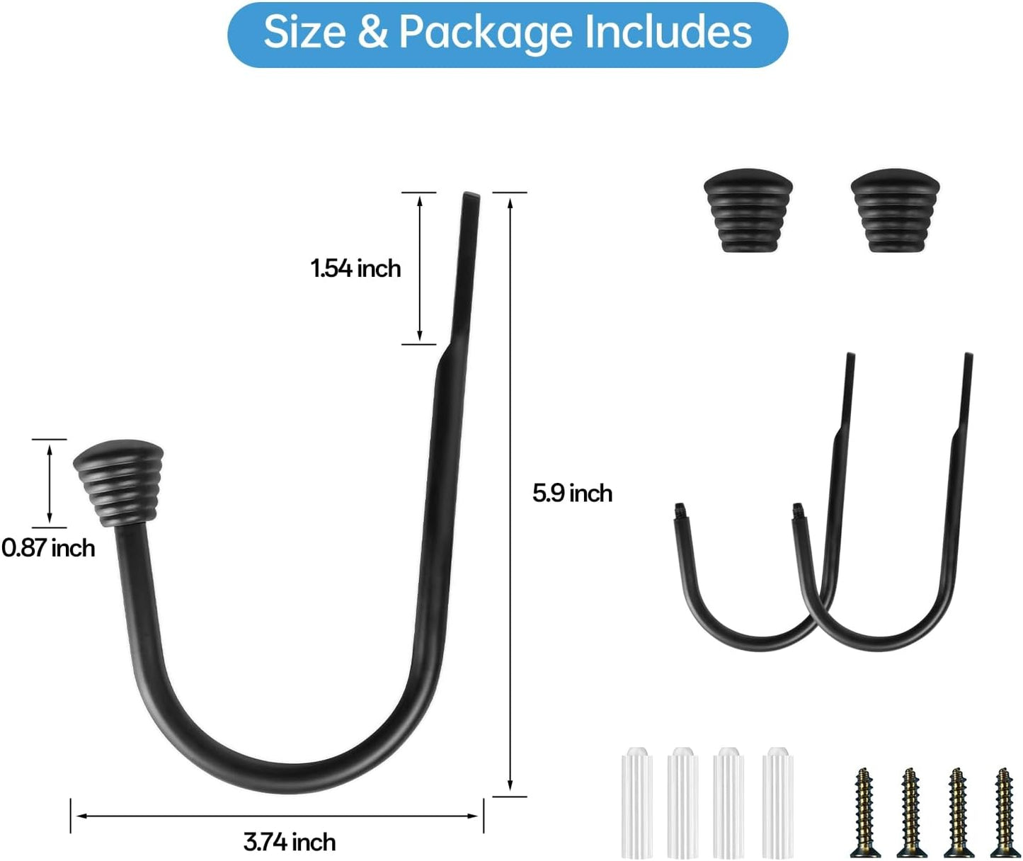 Ohtomber 2PCS Black Curtain Holdbacks - Metal Decorative Curtain Hooks for Drapes, Wall Mounted Tiebacks