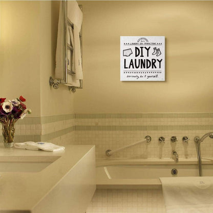 Stupell Industries Sassy DIY Laundry Sign, Family Cleaning Home Chores Canvas Wall Art, 17x17, White
