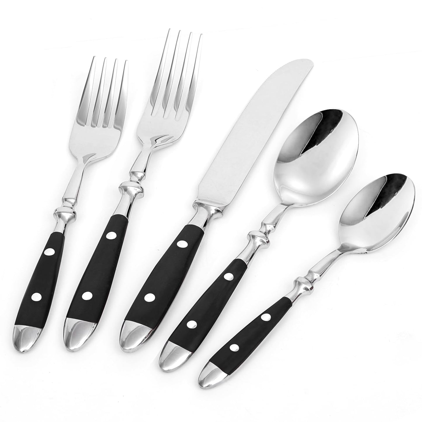 20-Piece Silverware Set for 4, Everyday Flatware, Black Handles Utensils Set, Retro Stainless Steel Forks and Spoons, Mirror Finished Utensil Sets for Home Restaurant, Dishwasher Safe Cutlery