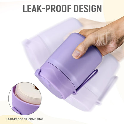 Pawtong 17oz Soup Thermo for Hot Food Kids Insulated Vacuum Food Jar with Stainless Steel Spoon Wide Mouth Thermo Leakproof Lunch Food Container Kids Hot Lunch Box (Purple)