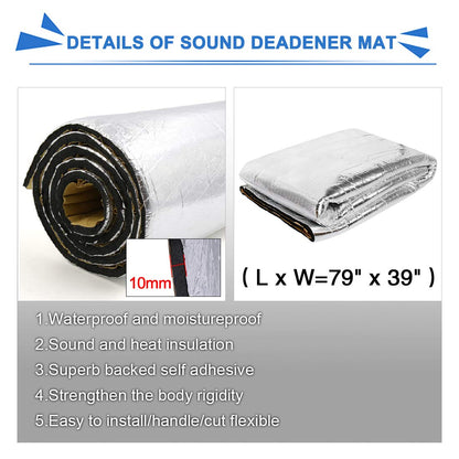 uxcell 394mil 10mm 21.5sqft Sound Deadening Mat Aluminum Foil Foam Car Fender Engine Heat Sound Deadener Insulation Mat 79" x 40" for Cars