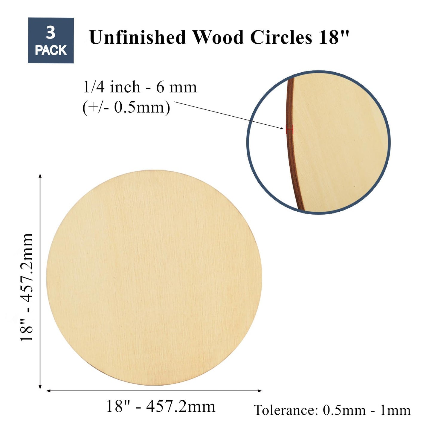[Upgraded] Artificer 3 Pieces Large Round Wooden Discs 18 Inch, 1/4 Thick Unfinished Wood Circles 18 Inch Circle Blank Plywood Board Cutouts Wood Rounds for Crafts, Wood Burning, Door Hanger Signs