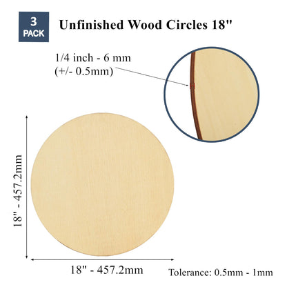 [Upgraded] Artificer 3 Pieces Large Round Wooden Discs 18 Inch, 1/4 Thick Unfinished Wood Circles 18 Inch Circle Blank Plywood Board Cutouts Wood Rounds for Crafts, Wood Burning, Door Hanger Signs