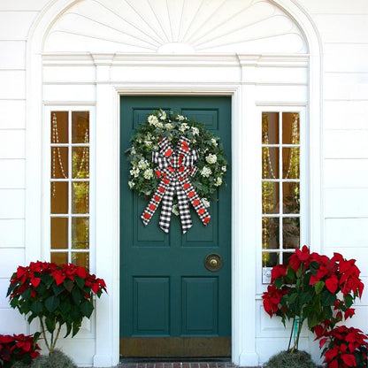 Hying Large Valentine's Day Bows for Wreath, Black White Buffalo Plaid Bows with Glitter Red Hearts for Decorations