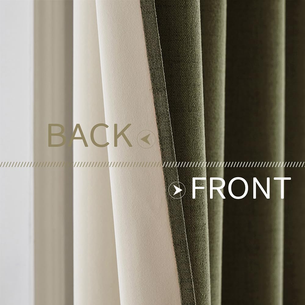 MIULEE Blackout Curtains - 100% Thermal Insulated Linen Texture - Light Olive Green, 52x96 Inch (2 Panels)
