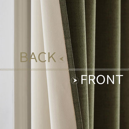 MIULEE Blackout Curtains - 100% Thermal Insulated Linen Texture - Light Olive Green, 52x96 Inch (2 Panels)