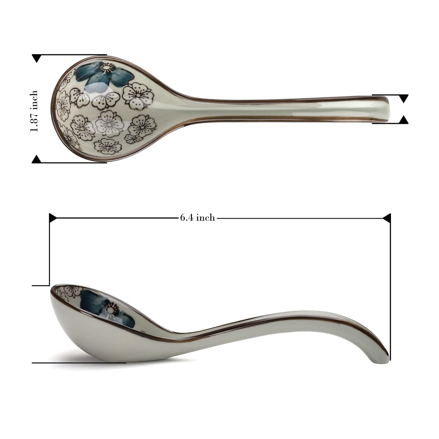 Ceramic Soup Spoons Set of 4 Porcelain Japanese Soup Spoon Long Handle Asian Soup Spoon Sets for Pho Ramen Noodles Wonton Dumpling Rice (Model 2#)