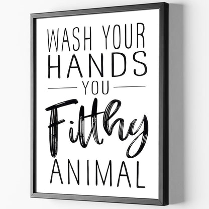 Skiennix Framed Black And White Bathroom Wall Art - Funny "Wash Your Hands" Poster | Modern Minimalist Canvas Print