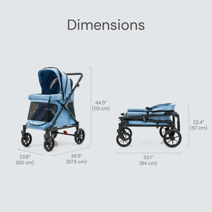 Familidoo Q1 2.0 Multi-Use Kids Wagon Stroller – Foldable, Lightweight & All-Terrain for Kids & Pets – Magnetic Safety Harness, Rain Cover & Compact Travel Design – Up to 132 lbs (Denim Blue)