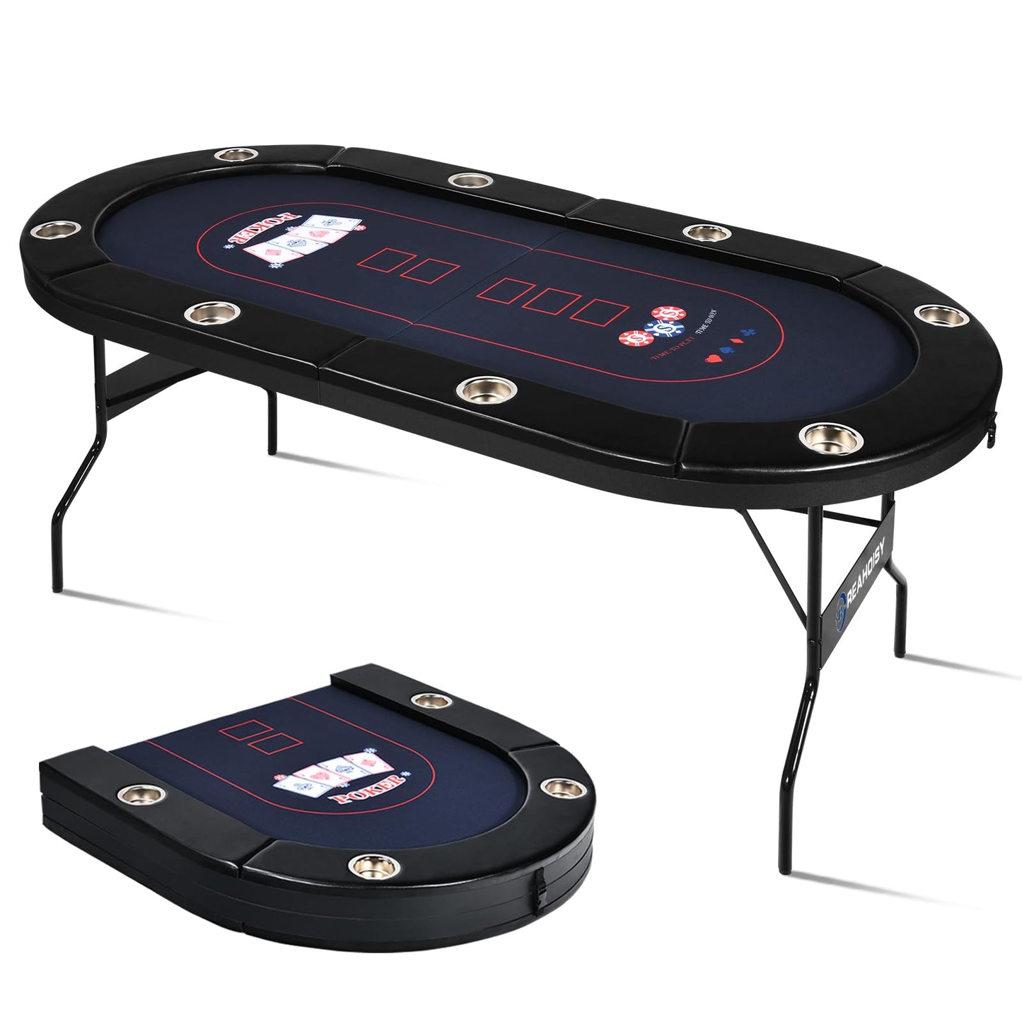REAHOISY 72" Foldable Poker Table, 8 Player Folding Poker Tables with Casino Grade Felt, Padded Rails & Cup Holders, Portable Poker Table for Texas Holdem
