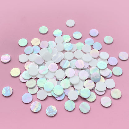 ILLUCKAI 3/4" Round Iridescent Stained Glass Mosaic Tiles for Crafts, 280g 125pcs Circle Mosaic Glass Pieces, Mosaic Kit Supplies for Home Decor(Iridescent White)