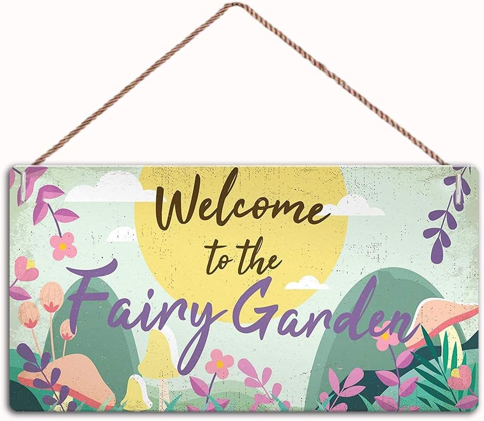 Welcome to The Fairy Garden Hanging Plaque Garden Shed Summerhouse Sign 12"X6" Garden Decor Wall Door Sign