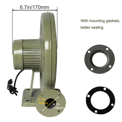 PreAsion 110V 550W Centrifugal Medium Pressure Blower, Electric Forge & BBQ Air Blower with 2.3kPa Wind Pressure, Low Noise Copper Motor for Fire Pits, Fireplaces and Outdoor Use
