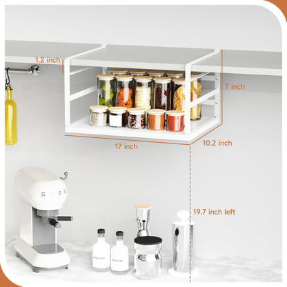 PEKGRIL 2 Pack Large Under Shelf Basket, White Undershelf Storage Basket, Heavy Duty Slide-in Hanging Storage Basket, Metal Under Cabinet Organizer for Kitchen, Pantry, Desk, Bookshelf, Cabinet