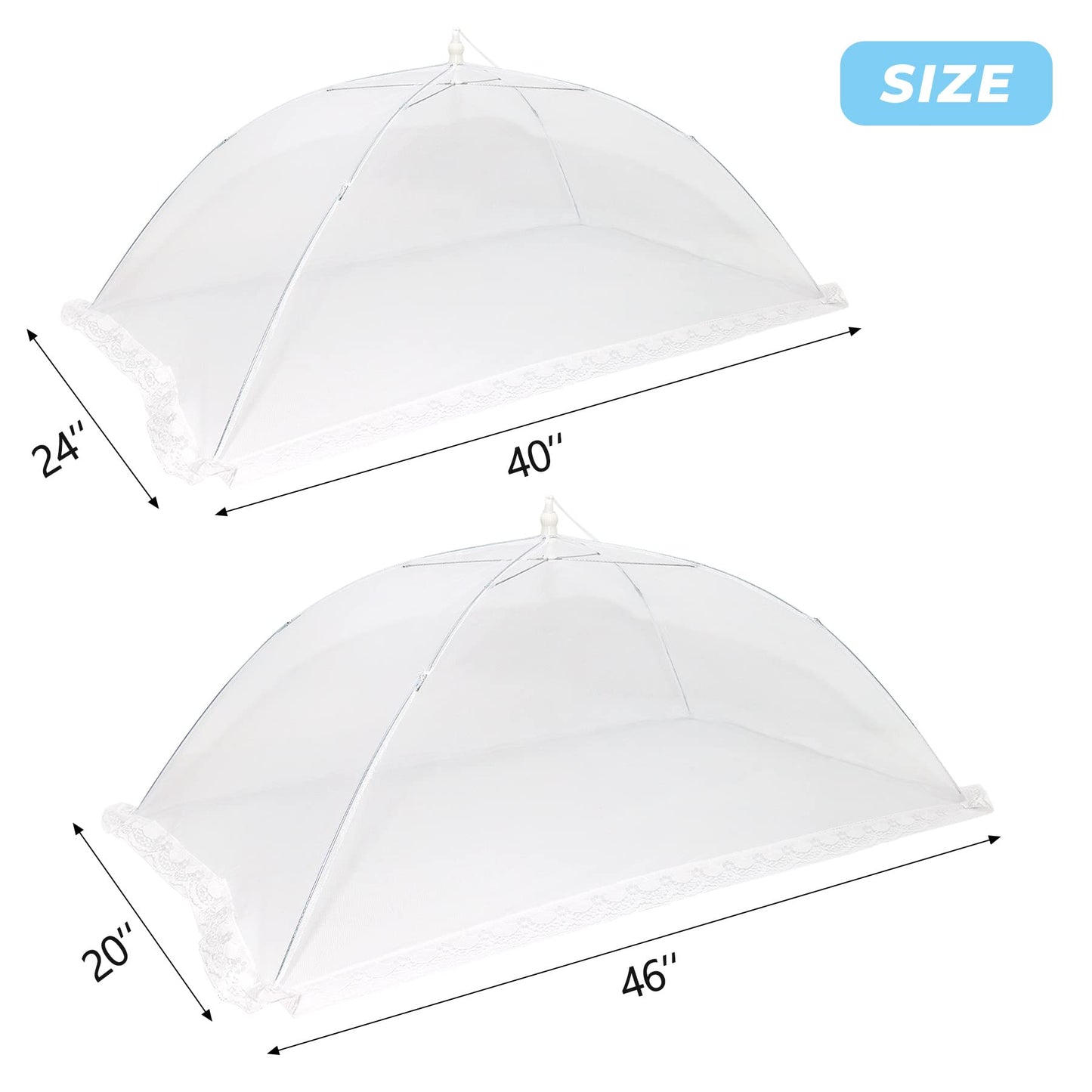 2 Pcs Extra Large Mesh Food Cover Tent（46"x20", 40"x24"）Umbrella Food Screen Covers for Outside Pop-up Mesh Reusable and Collapsible Food Nets for Parties Picnics Outdoor BBQs…