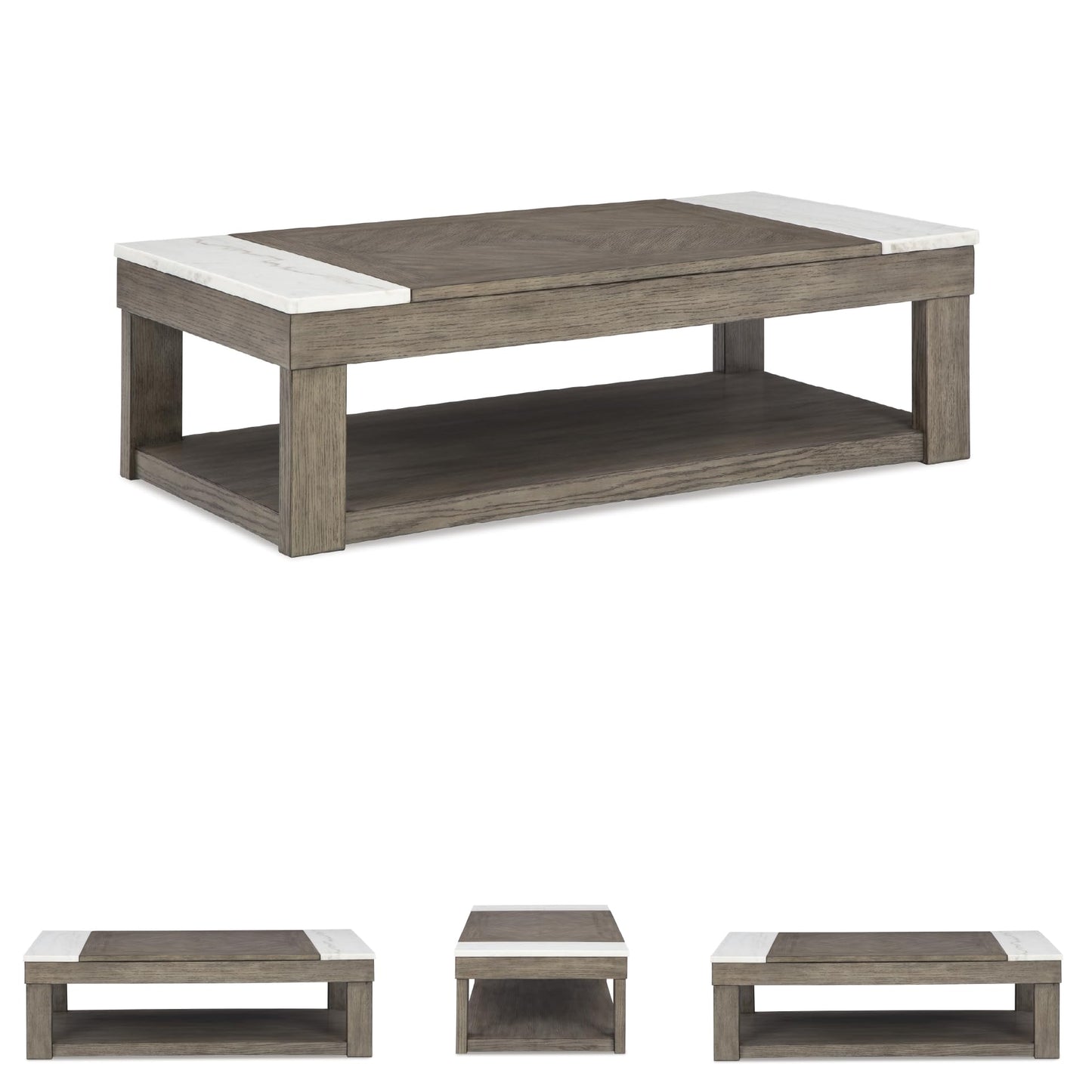 Signature Design by Ashley Loyaska Casual Lift-Top Coffee Table with 1 Lower Shelf, Marble Accents and Casters, Brown & White