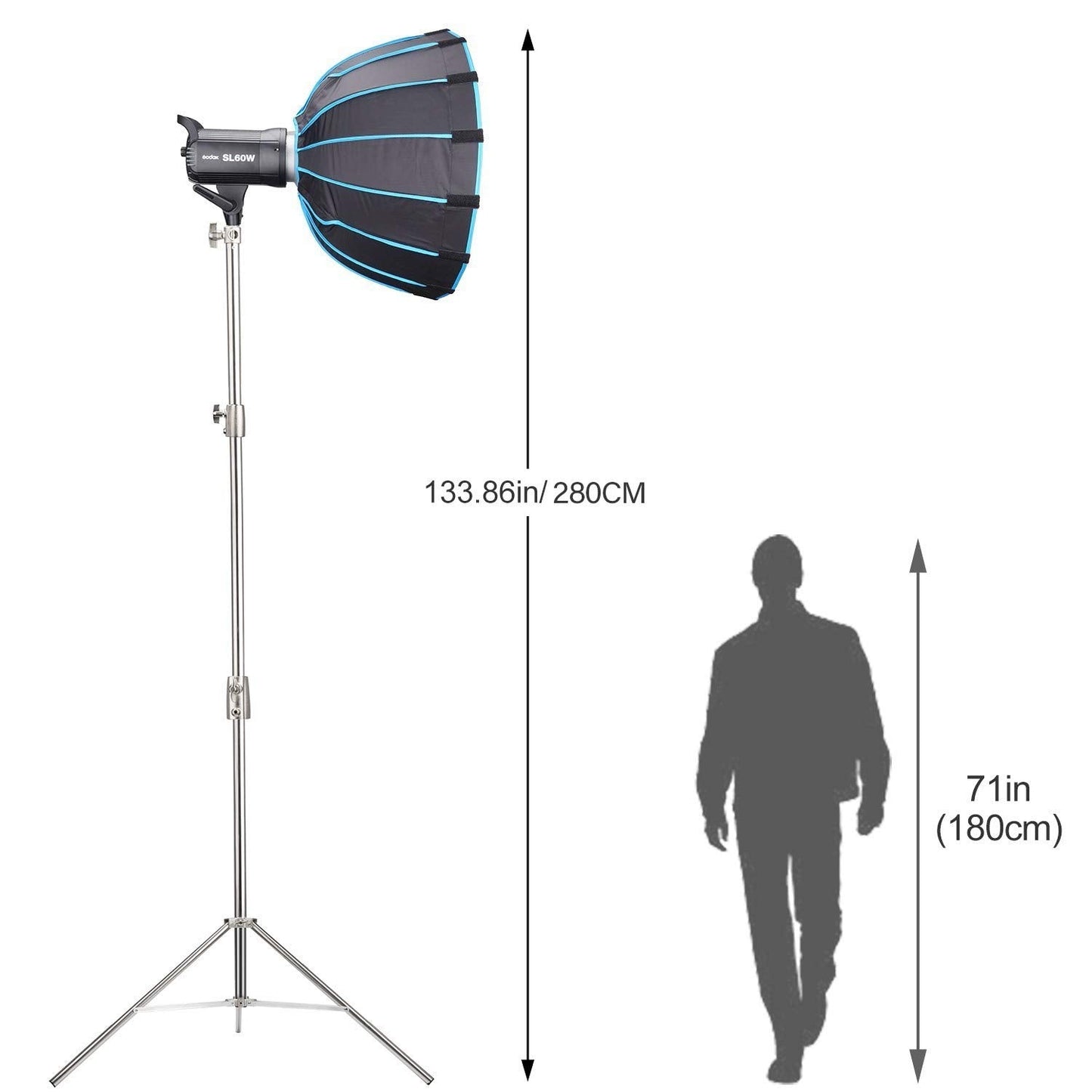 Godox SL-60W Kit with Softbox and 2.8M Stainless Steel Light Stand LED Video Light 5600K Studio Continuous Lamp Bowens Mount Wirelessly Adjust Photo Lights for YouTube, Wedding, Outdoor Shooting