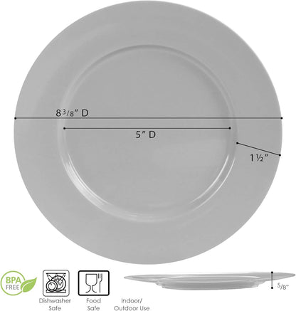 Calypso Basics Melamine Salad Plates Set of 6, 8.5 Inch, Gray, BPA-Free, Break-Resistant