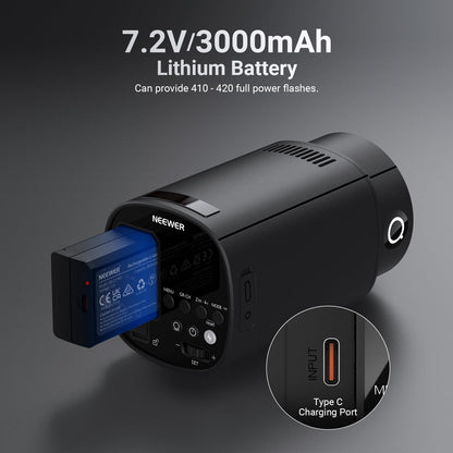 NEEWER 120Ws 2.4G TTL Outdoor Strobe Flash, Compatible with Godox, 1/8000s HSS Portable Studio Monolight with Modeling Light /3000mAh Battery/420 Flashes/1.5s Recycle for Photography Photoshoots, Q120
