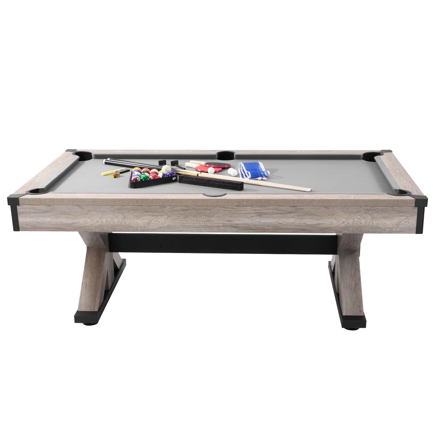 VEVOR 7ft Billiards Table Combo Set, 3-in-1 Multi Game Table with Dining, Pool, and Tennis Table, for Family Game Room Adults, Includes Full Set of Accessories, Wood Color with Grey Cloth