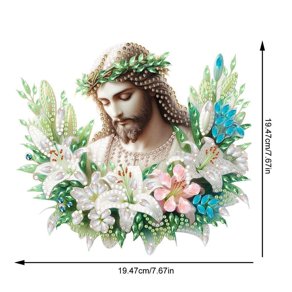 Apomelo Diamond Art Kit for Adult Jesus Religious Double-Sided Pattern Design Special Gem Diamond Art Hanging Pendant Kit Ornament for Wall Window Decor, Wreath Jesus