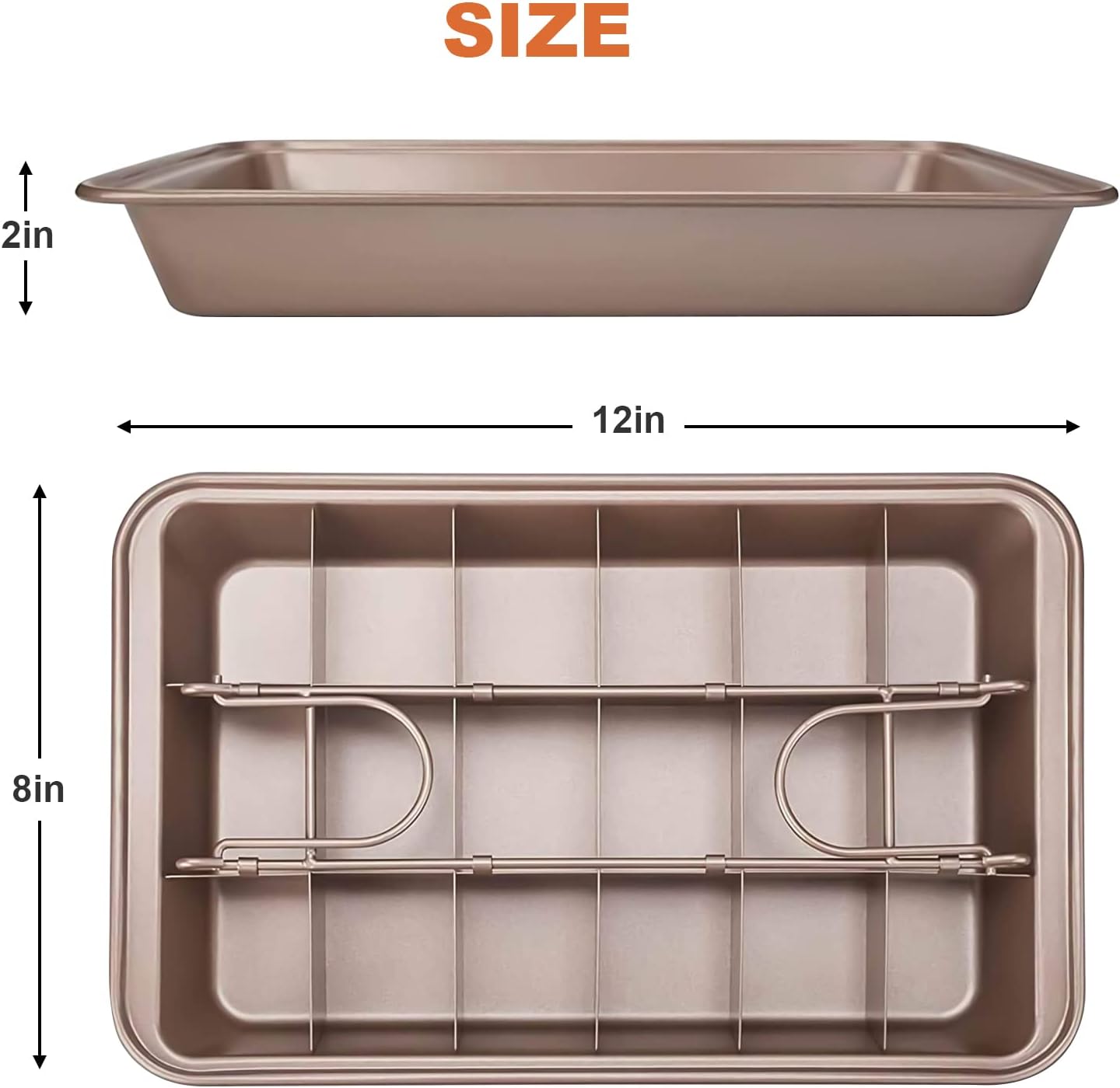 Nonstick Brownie Pan, High Carbon Steel Baking Pan with Dividers, Makes 18 Pre-Cut Brownies for Oven Baking