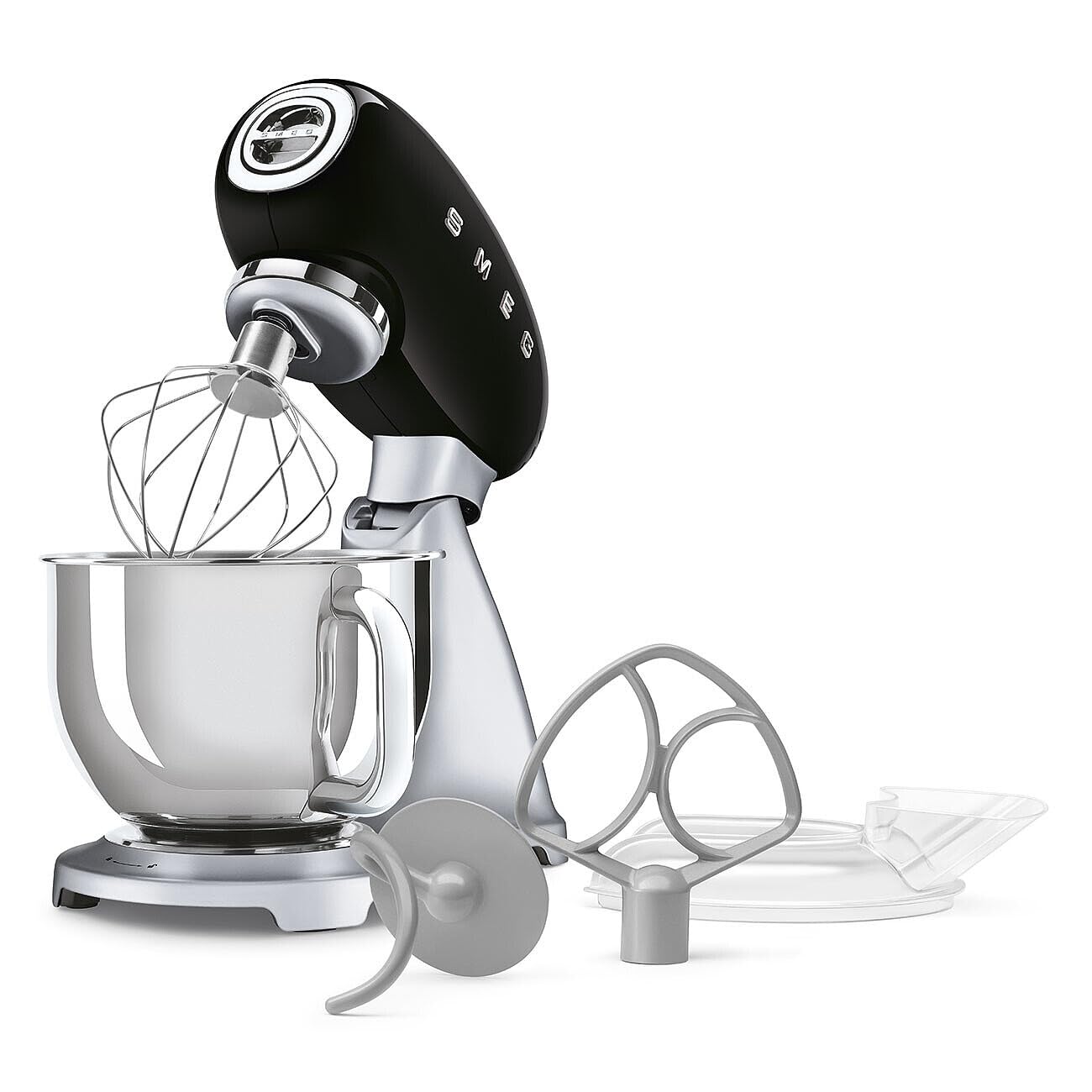 SMEG SMF04 5-Qt Classico Stand Mixer with Smooth Start & SteadyMix, 600W Motor, 10 Speeds, Stainless Steel Bowl & Pour Shield – Retro 50’s Style Planetary Mixer for Dough, Baking & Desserts-Black